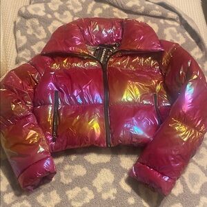 Cropped Canadian classic iridescent puffer jacket